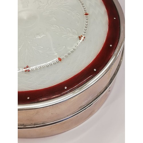 31 - An early 20th century Hungarian silver enamelled box, of circular form with red and white guilloche ... 