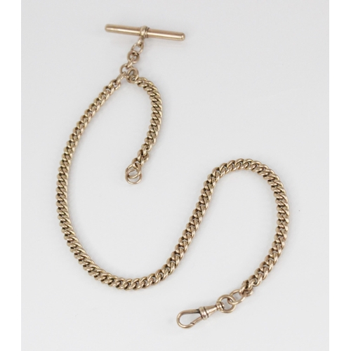 113 - A Victorian gold coloured watch chain, designed as a graduated curb link chain with lobster claw fas... 