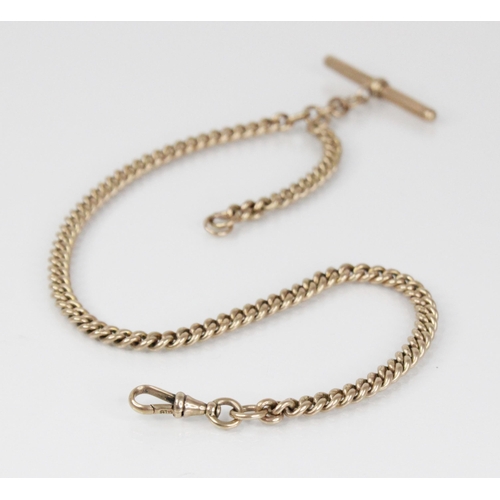 113 - A Victorian gold coloured watch chain, designed as a graduated curb link chain with lobster claw fas... 