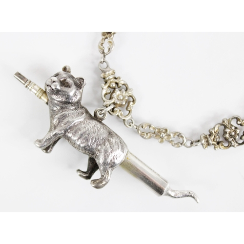 49 - A Victorian novelty silver coloured propelling pencil by Sampson Mordan, modelled as a cat in standi... 