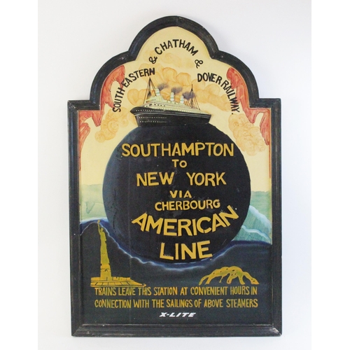 638 - A hand painted reproduction wooden advertising sign for the South Eastern & Chatham & Dover Railway,... 