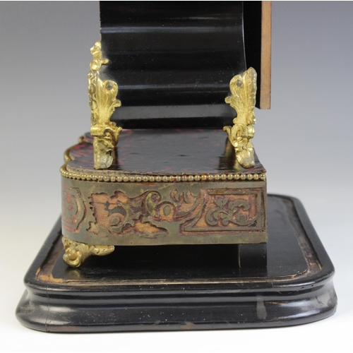 684 - A late 19th century French boule work and ebonised mantel timepiece, of waisted form with applied bo... 