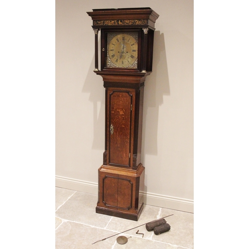 689 - A George III oak cased eight day longcase clock, signed S Ashton, Bradbury, the flat top hood above ... 