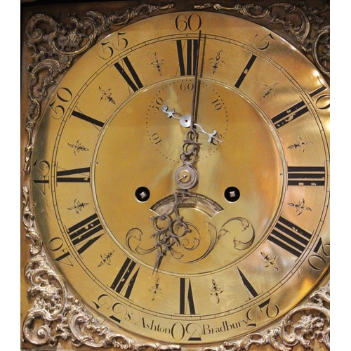 689 - A George III oak cased eight day longcase clock, signed S Ashton, Bradbury, the flat top hood above ... 