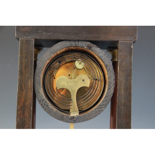 692 - A late 19th century Austrian rosewood and marquetry portico clock, the suspended 10cm white enamelle... 