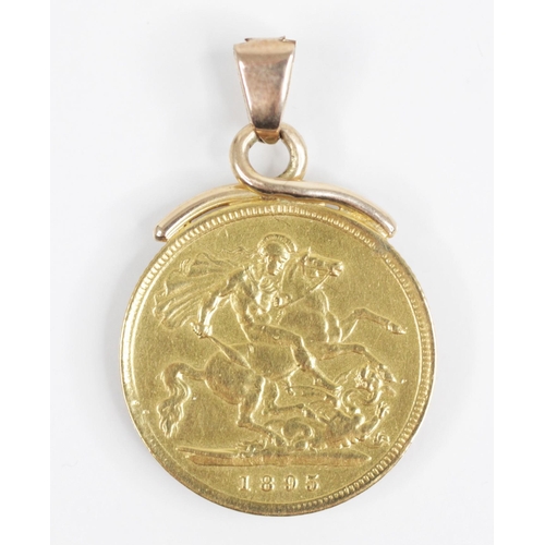 70 - A Victorian half-sovereign, dated 1895, set to a gold coloured pendant mount, weight 4.5gms