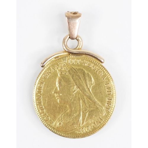 70 - A Victorian half-sovereign, dated 1895, set to a gold coloured pendant mount, weight 4.5gms