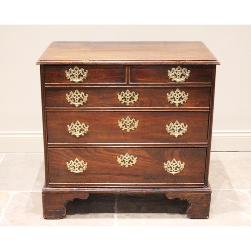 711 - A mid 18th century oak chest of drawers, formed as four long graduated drawers (later re-constructed... 