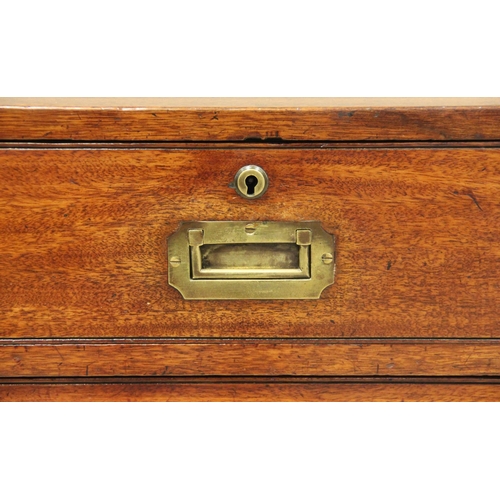 754 - A 19th century mahogany two section campaign chest of drawers, formed from two short over one long d... 