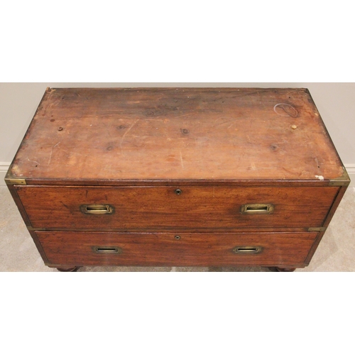 754 - A 19th century mahogany two section campaign chest of drawers, formed from two short over one long d... 