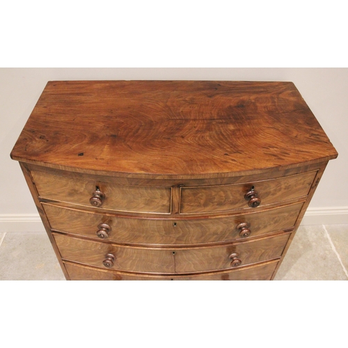 757 - A mid 19th century bow front mahogany chest of drawers, formed from two short over three long gradua... 