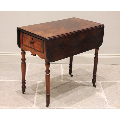 787 - A mid 19th century mahogany Pembroke table, the rectangular drop leaf top with rounded corners above... 