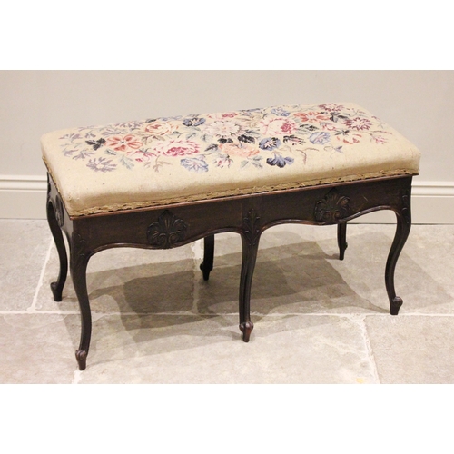 801 - A Louis XV style walnut duet stool, late 19th/early 20th century, the hinged tapestry upholstered se... 