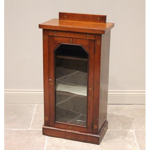 802 - A Victorian walnut music cabinet, punctuated with inlaid satinwood and ebony octagons centred with t... 