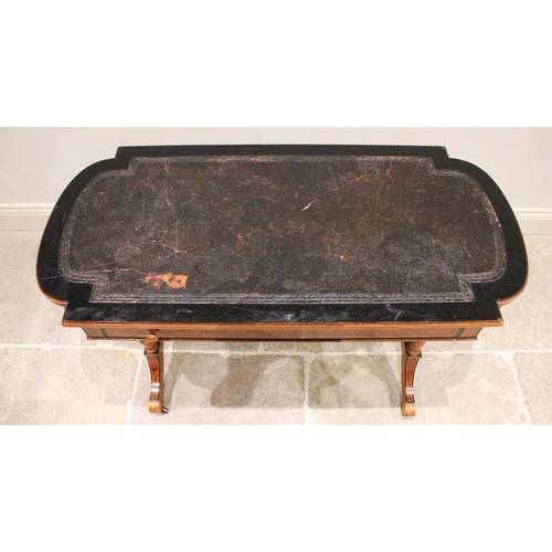 803 - A mid Victorian walnut, ebonised and burr thuya side table, the rounded rectangular top with an inse... 