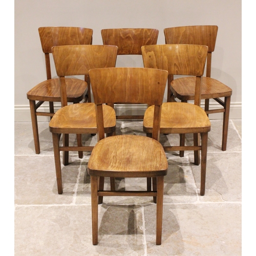 827 - A set of fourteen beech Bentwood bistro chairs, mid 20th century, each chair with a concave back res... 