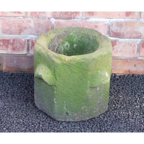 835 - A 19th century sandstone planter, of octagonal form with four lug handles, 26cm H x 28cm W