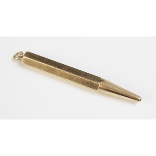 13 - An Art Deco Cartier of London 9ct gold propelling pencil, of hexagonal form with plain polished fini... 