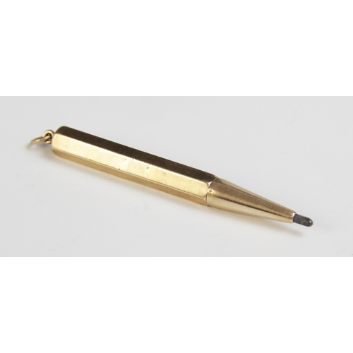 13 - An Art Deco Cartier of London 9ct gold propelling pencil, of hexagonal form with plain polished fini... 