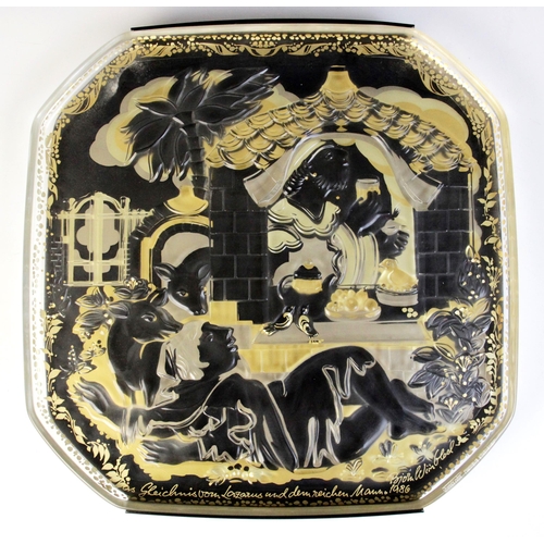 578 - Six Rosenthal glass 'Parables In Glass' plates, German 20th century, the octagonal plates relief mou... 