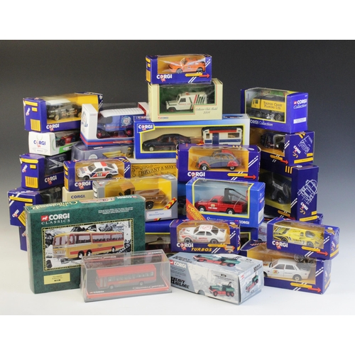 665 - A large selection of boxed Corgi die-cast model vehicles, to include a commemorative gold plated 020... 