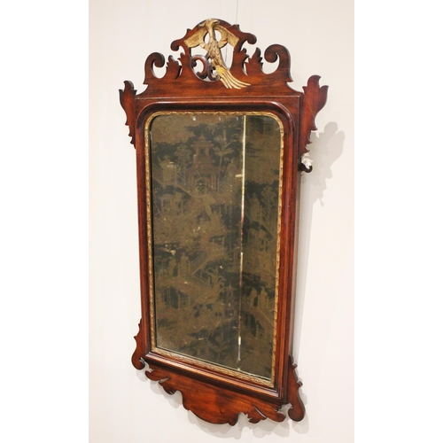 675 - A George III style mahogany fretwork wall mirror, late 19th/early 20th century, with an openwork gil... 