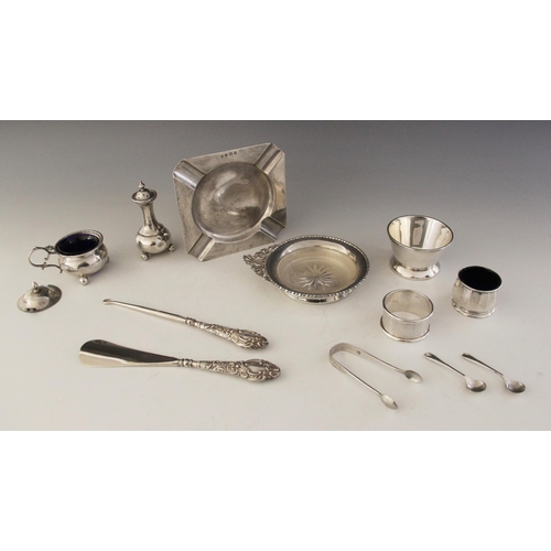 8 - A selection of a silver and silver coloured tableware, to include an Edwardian silver ashtray, A & J... 