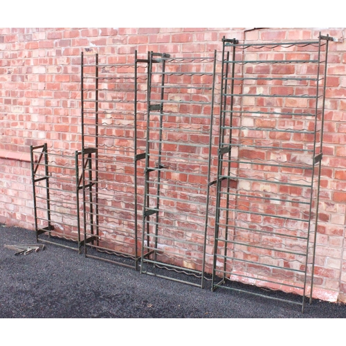 621 - Four wrought iron cellar wine racks early 20th century, the largest 201cm H x 74cm W, 96 bottle capa... 