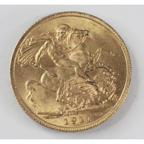 65 - A George V sovereign, dated 1911, weight 8.0gms