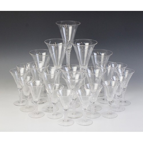 584 - A selection of modern air twist conical stem glasses in the 18th century style, comprising: four gla... 