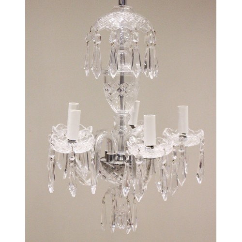 598 - A Waterford crystal chandelier, late 20th century, the five 'S' shaped branches extending to dish sh... 