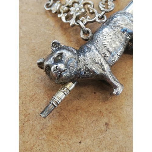 49 - A Victorian novelty silver coloured propelling pencil by Sampson Mordan, modelled as a cat in standi... 