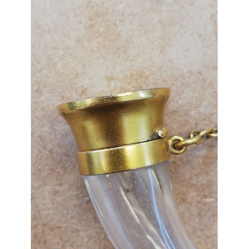 17 - A Victorian novelty vinaigrette/scent bottle by Sampson Mordan & Co, modelled as a horn, transparent... 