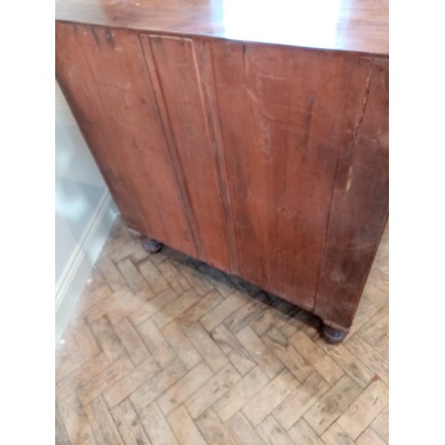 757 - A mid 19th century bow front mahogany chest of drawers, formed from two short over three long gradua... 