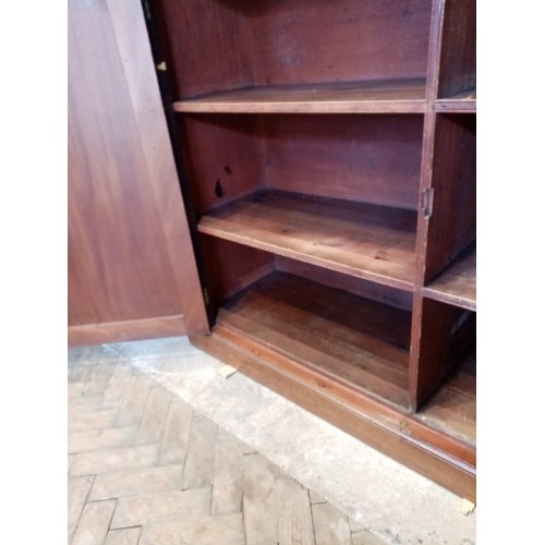 735 - A large Regency mahogany library bookcase, the cavetto cornice above a plain frieze and a pair of qu... 