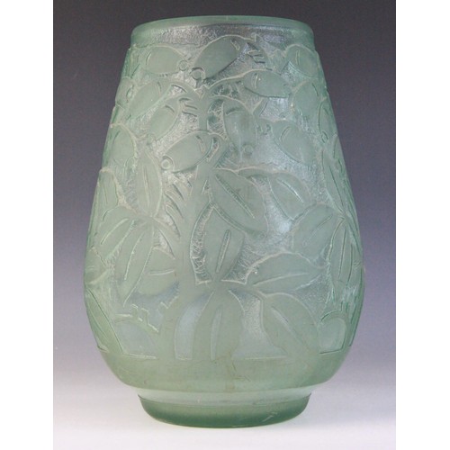 596 - An Art Deco Daum Nancy baluster vase, early 20th century, the body deeply wheel cut and etched with ... 