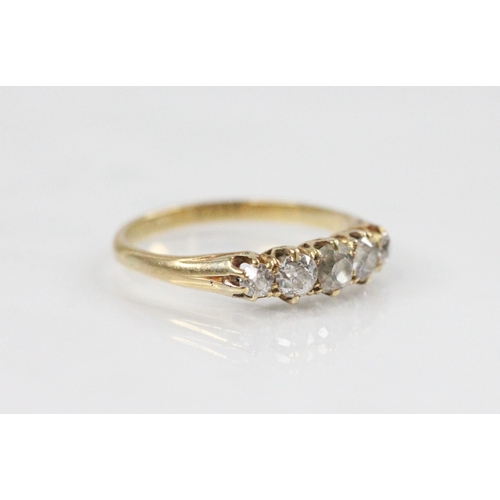 125 - A Victorian five-stone diamond ring, comprising five graduated old cut diamonds, the central diamond... 