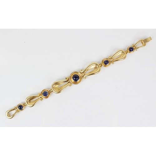 131 - A Swedish 18ct gold sapphire set bracelet by Hugo Stromdahl, designed as alternating circular and ly... 