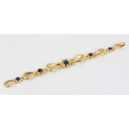 131 - A Swedish 18ct gold sapphire set bracelet by Hugo Stromdahl, designed as alternating circular and ly... 