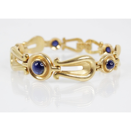 131 - A Swedish 18ct gold sapphire set bracelet by Hugo Stromdahl, designed as alternating circular and ly... 