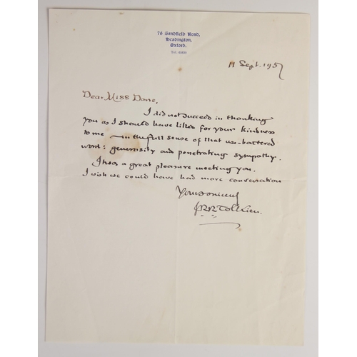 186 - J.R.R. TOLKIEN INTEREST: A hand-written letter by J.R.R. Tolkien (1892-1973) on headed paper for 76 ... 
