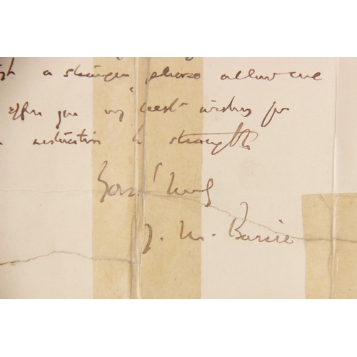 187 - J.M. BARRIE INTEREST: A hand-written letter from J.M. Barrie to an unknown recipient, on folded note... 