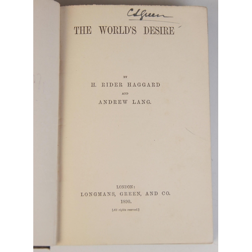 217 - Haggard (H.R.) & Lang (A), THE WORLD'S DESIRE, signed first edition, gilt titled cloth boards, signe... 