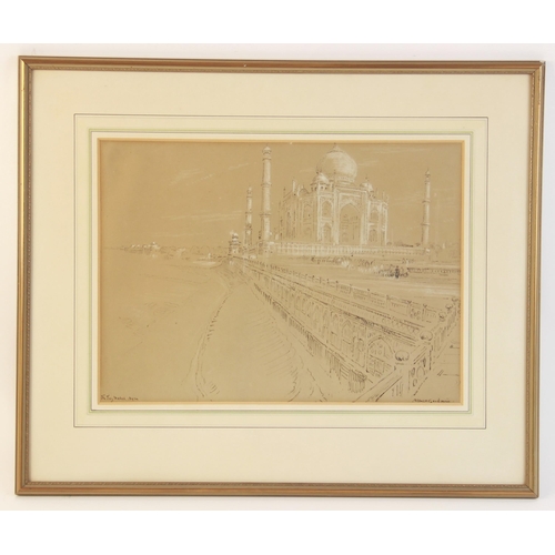 339 - Allan Goodwin,
‘The Taj Mahal, Agra’,
Pen, ink and chalk on paper,
Signed and titled lower edge,
25c... 