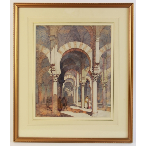 276 - Alfred Charles Conrade (1863-1955),
A temple interior with figures,
Watercolour on paper,
Signed low... 