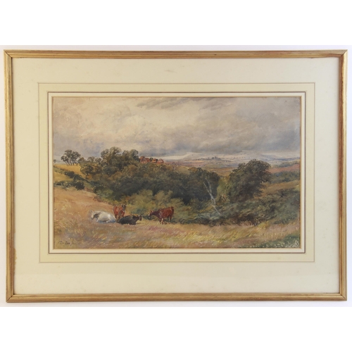 295 - David Cox Junior (British, 1809-1885),
Toward Malvern Hills,
Watercolour on paper,
Signed lower left... 