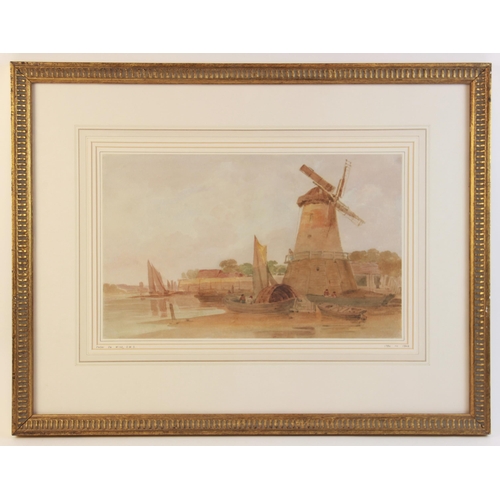 308 - Peter De Wint (1784-1849),
‘An Estuary Scene With Windmill’,
Watercolour on paper,
Named to mount, n... 