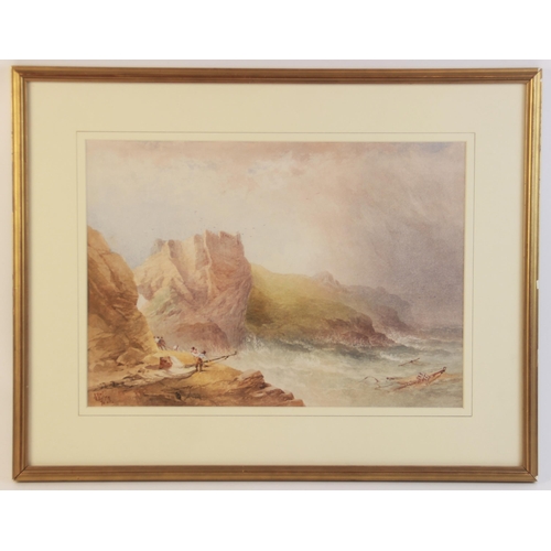 309 - E.W. Cooke (British, 1811-1880),
Cornish shipwreck scene,
Watercolour on paper,
Monogrammed and date... 