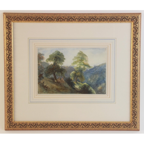 310 - Peter De Wint (1784-1849),
‘A figure on a wooded hillside’,
Unsigned, named and titled to auction la... 