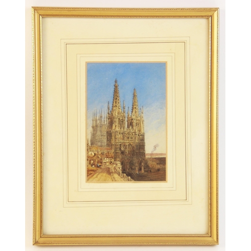 320 - Attributed to J Dodd (Welsh, 19th century),
Burgos Cathedral,
Watercolour on paper,
Signed and title... 